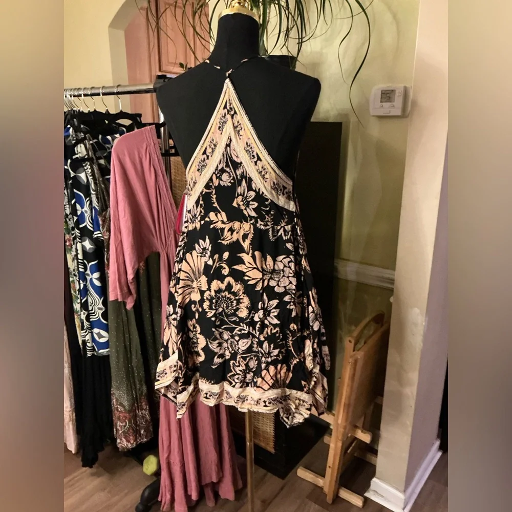 Free People Intimates Floral Black and Beige Dress - Size Small - Picture 4 of 4